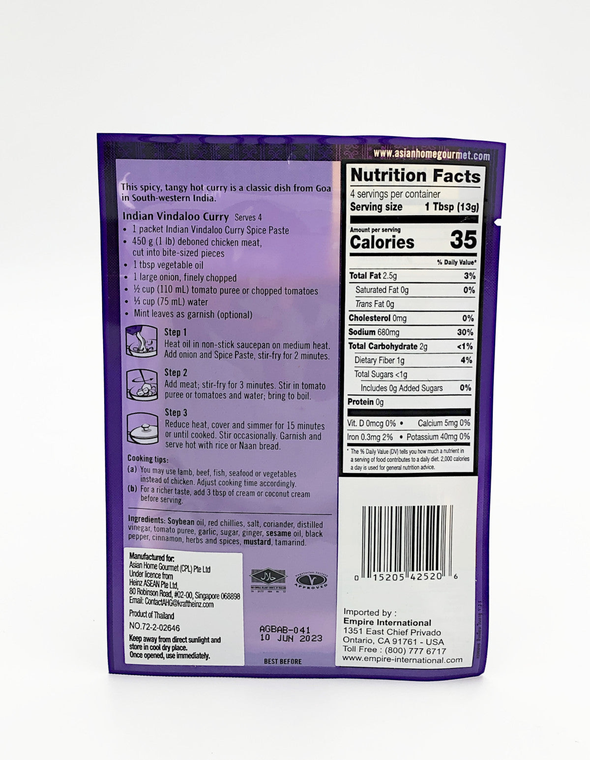 Pack of 6 Indian Vindaloo Curry E499