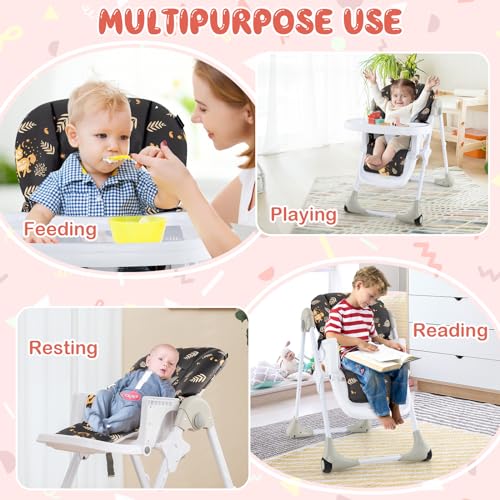Light Gray Foldable Baby High Chair with Wheels E3704
