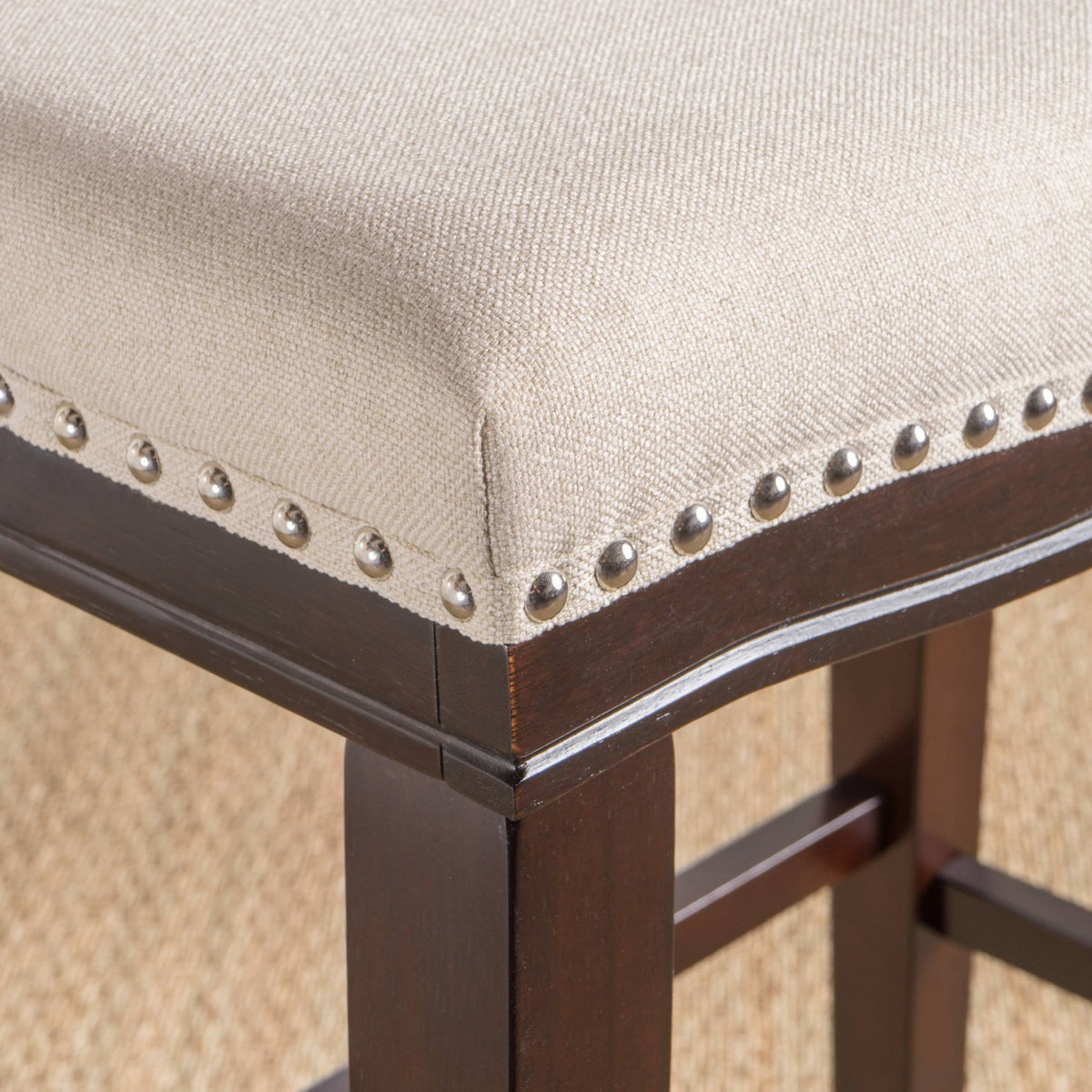 Beige Saddle Shaped Studded Rim Stool (Set of 2) K777853