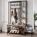Hall Tree with Shoe Storage Bench, Coat Rack with 7 Hooks, 4 Tier Side Shelves K180