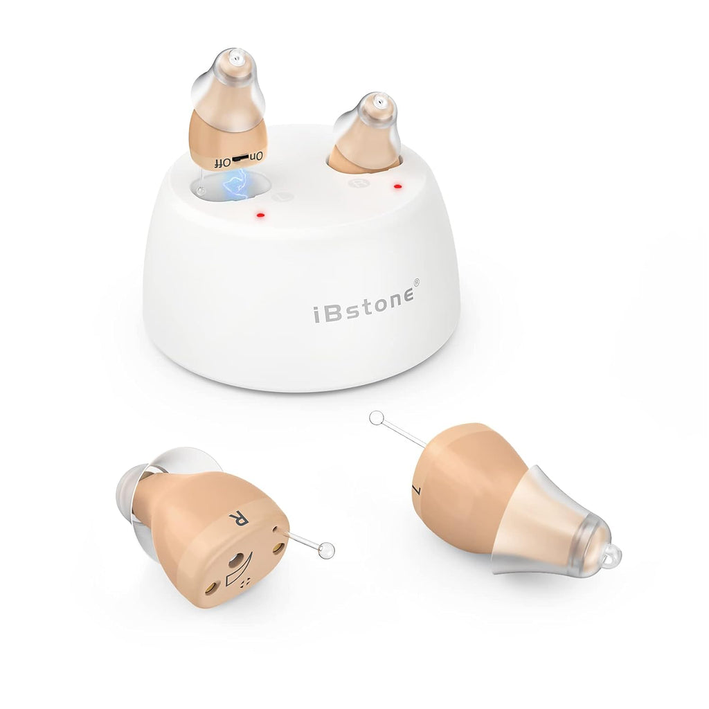 Rechargeable Completely-in-Canal Mini Digital Hearing Amplifier, Blue & Red, Pair E399598