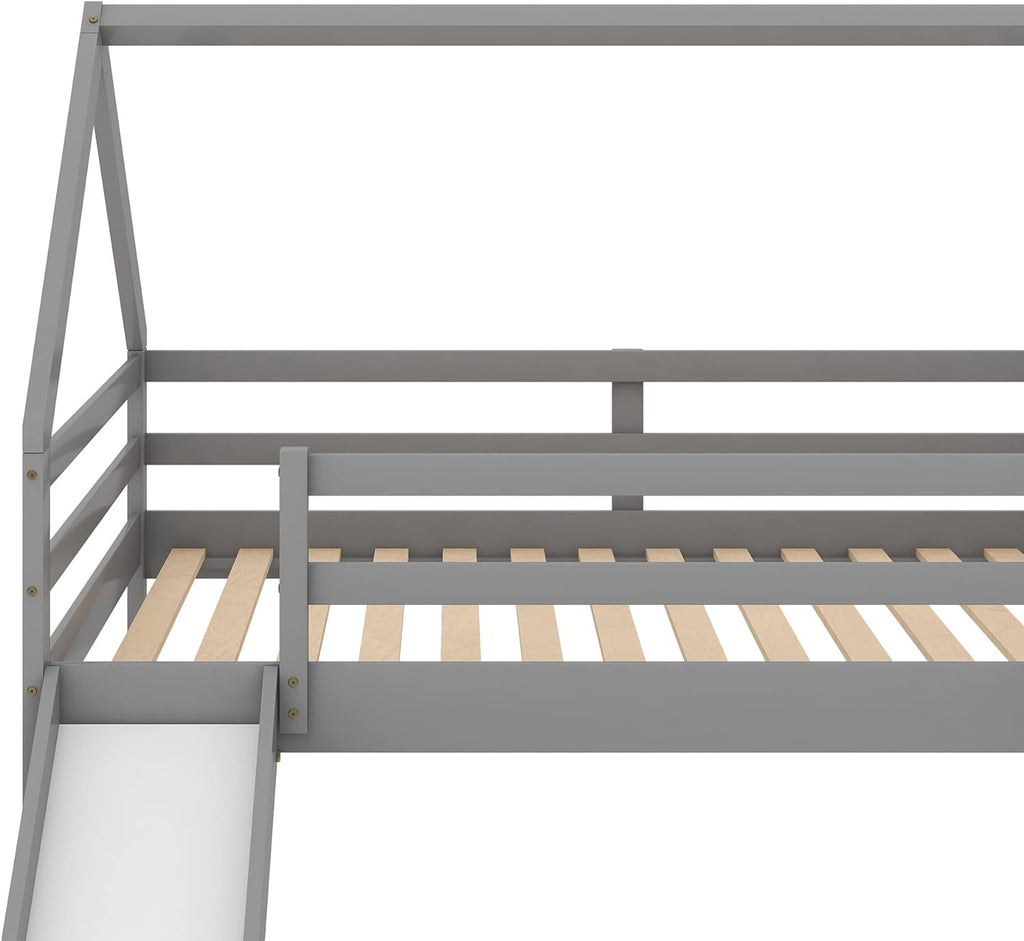 Grey Wood Bunk Bed with Slide and Ladder D358526