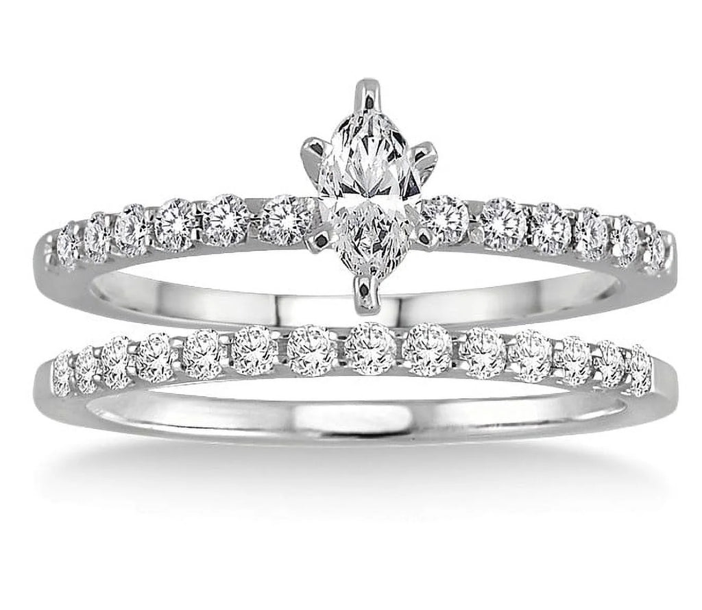 0.50 Carat Bridal Set with Marquise Cut Diamond in 10k White Gold W276404
