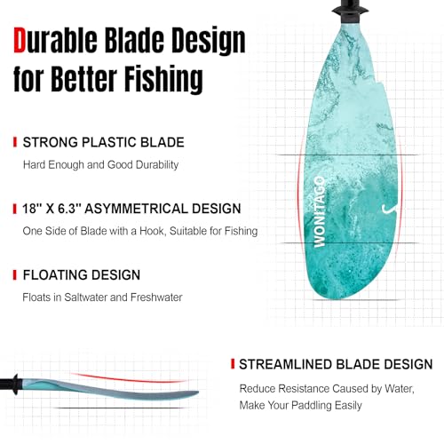 Aluminum Kayak Paddle with Plastic Blades and Paddle Leash, 3 Piece L6511