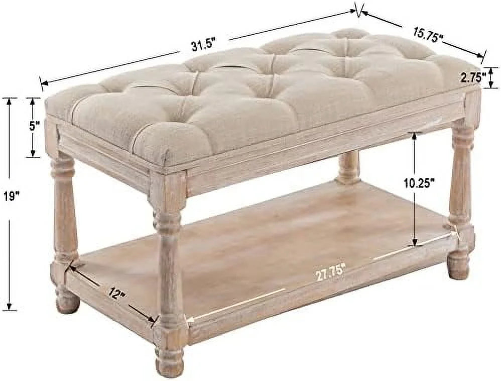 Black Tufted Wood Entryway Bench I861