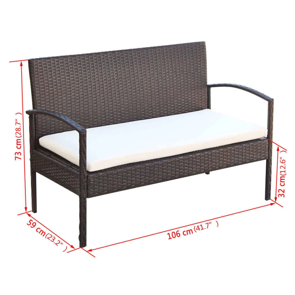 4 Piece Cream White Cushioned Poly Rattan Patio Lounge Set O977698