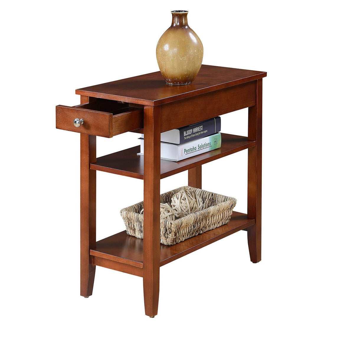 Three Tier End Table with Drawer Mahogany I2229