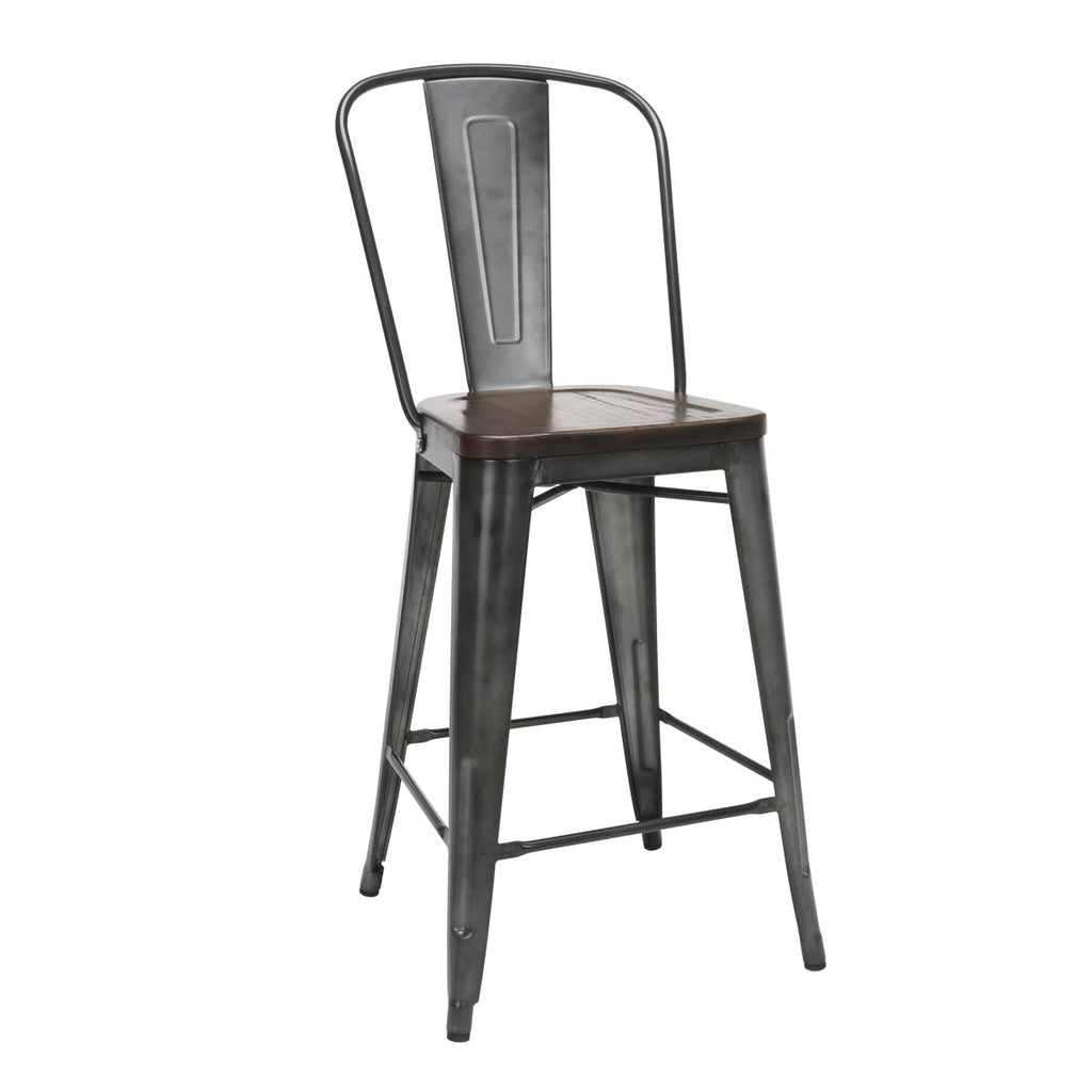 Industrial Modern 4 Pack 26x22 High Back Metal Bar Stools with Solid Ash Wood Seats H1420