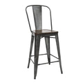 Industrial Modern 4 Pack 26x22 High Back Metal Bar Stools with Solid Ash Wood Seats H1420