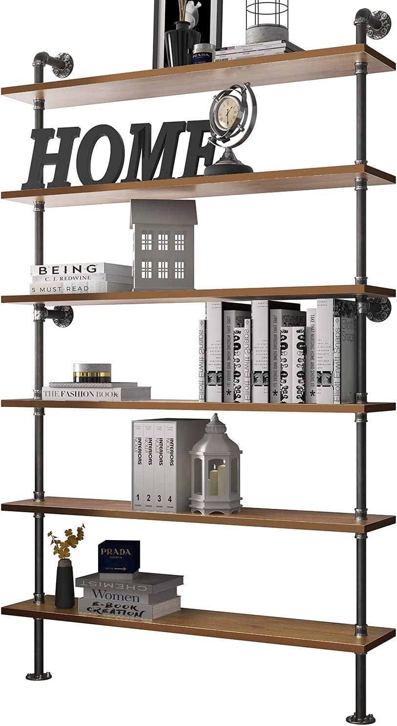6-Shelf Modern Ladder Bookcase with Metal Frame V148786