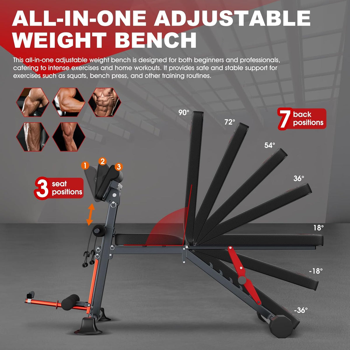 Adjustable Weight Bench, 800LBS Foldable Incline Decline Bench D281028