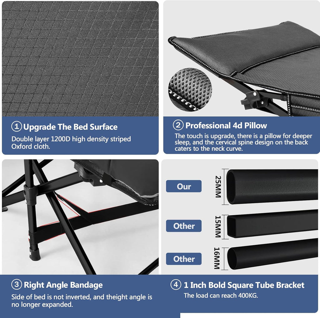 Folding Camping Cot with Carry Bag Black I465416
