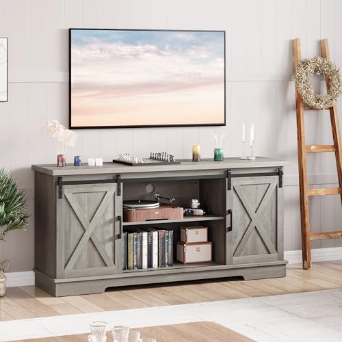 White TV Stand with Storage and Sliding Barn Doors Y36854