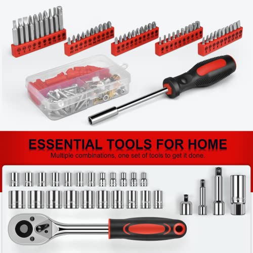 287PCs Hand Tool Set with Hammer, Pliers, Ratchet Wrench, Socket, Portable Tool Box G26647