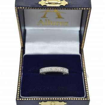 14K White Gold Carved Floral Wedding Band P71864