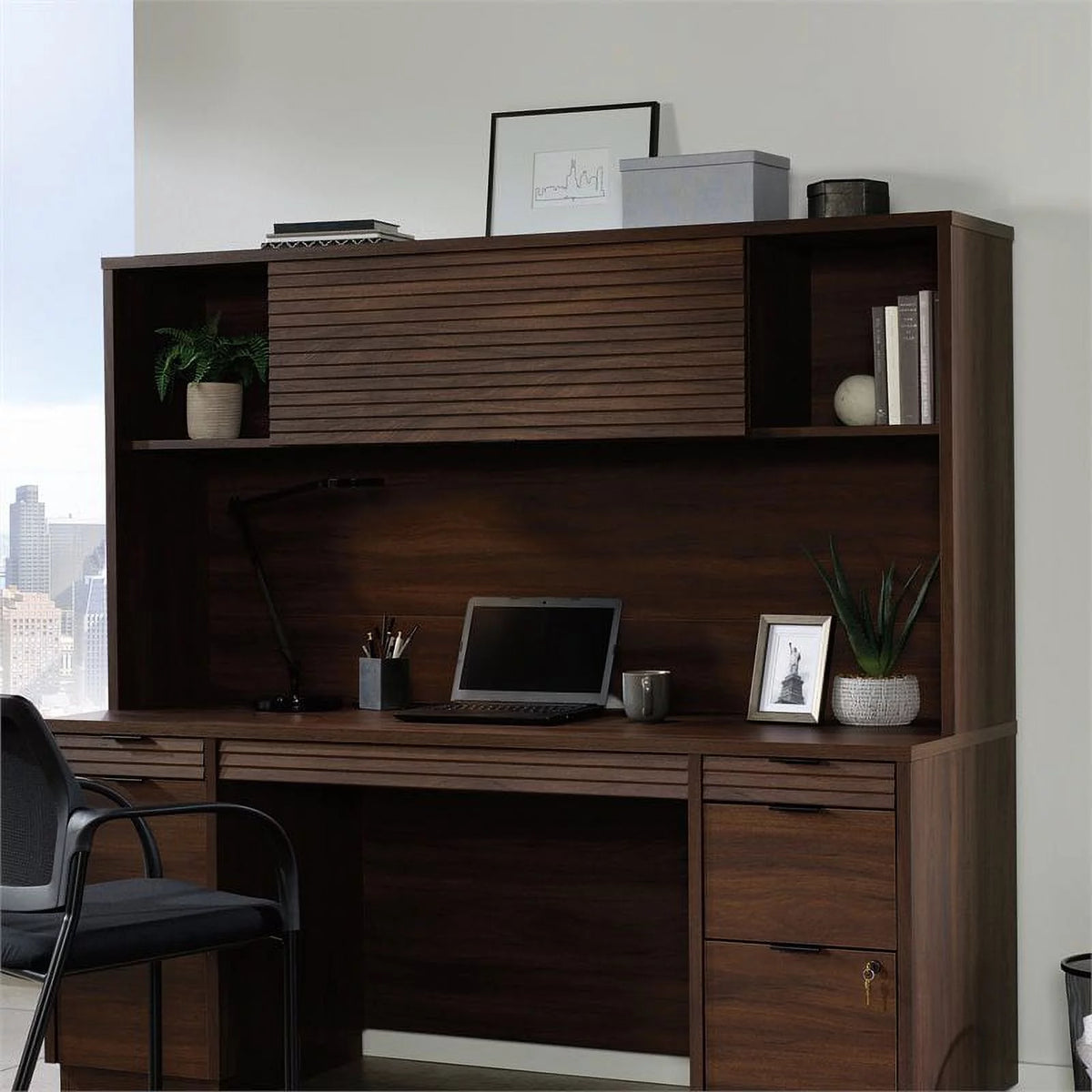 3-Piece Credenza Desk & Hutch & Utility Stand Y54418