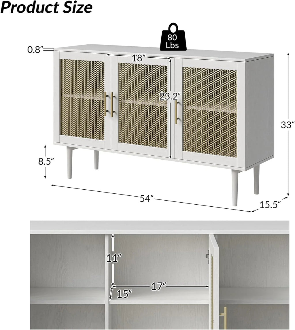 White Storage Cabinet with 2 Shelves and 3 Doors T205