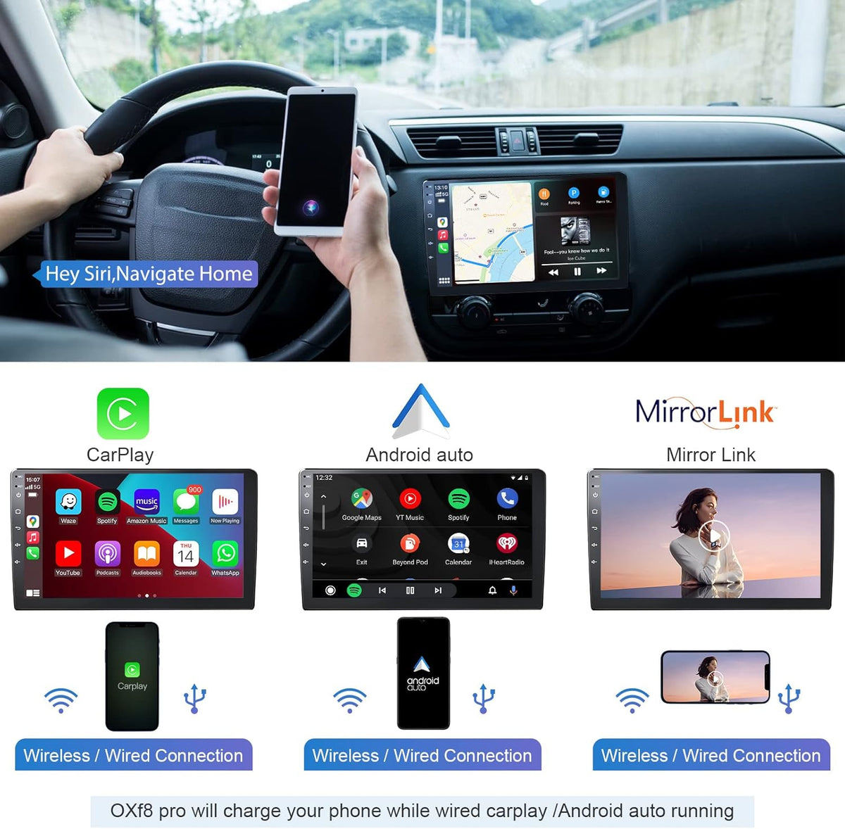 10.1 IPS Touchscreen Car Stereo with Wireless CarPlay Android Auto Bluetooth 5.0 Backup Camera C6310