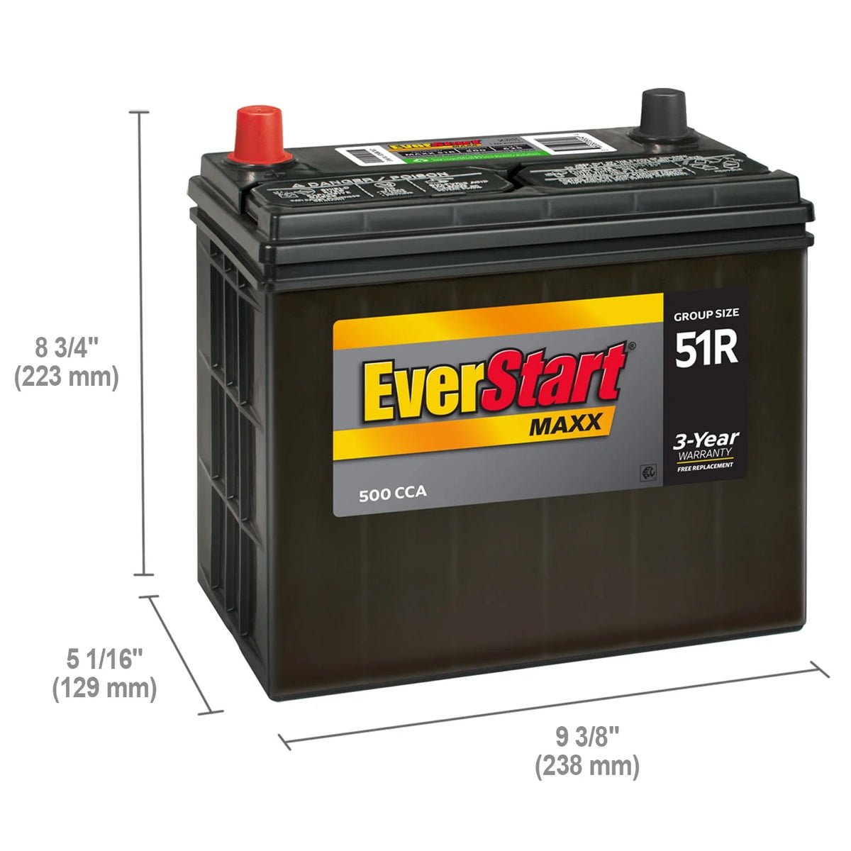 Lead Acid Automotive Battery Group Size 51R 12 Volt 500 CCA I51570