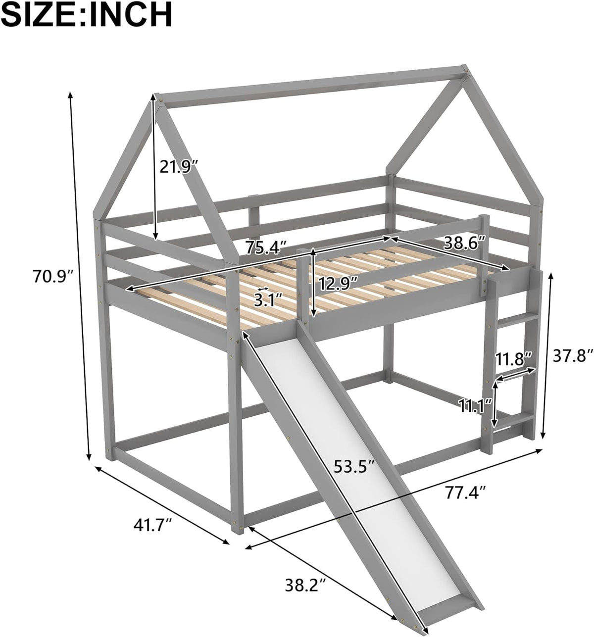 Grey Wood Bunk Bed with Slide and Ladder D358526