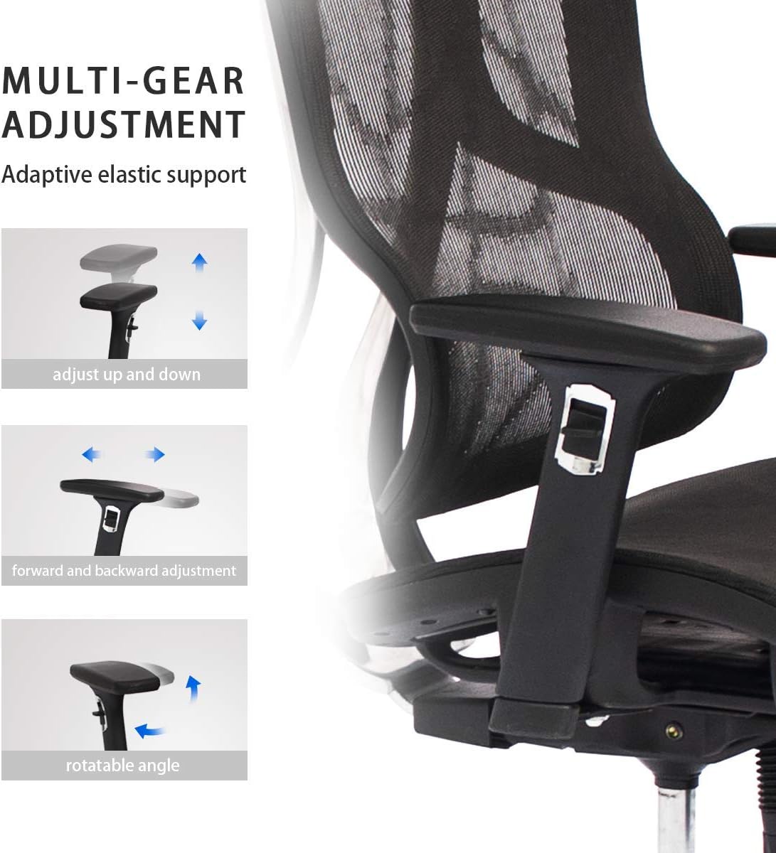 Black Ergonomic Mesh High Back Office Chair with Adjustable Headrest and Armrest I11808