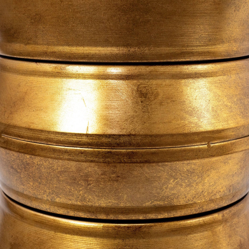 Antique Gold Iron Drum End Table with Glass Top U61421