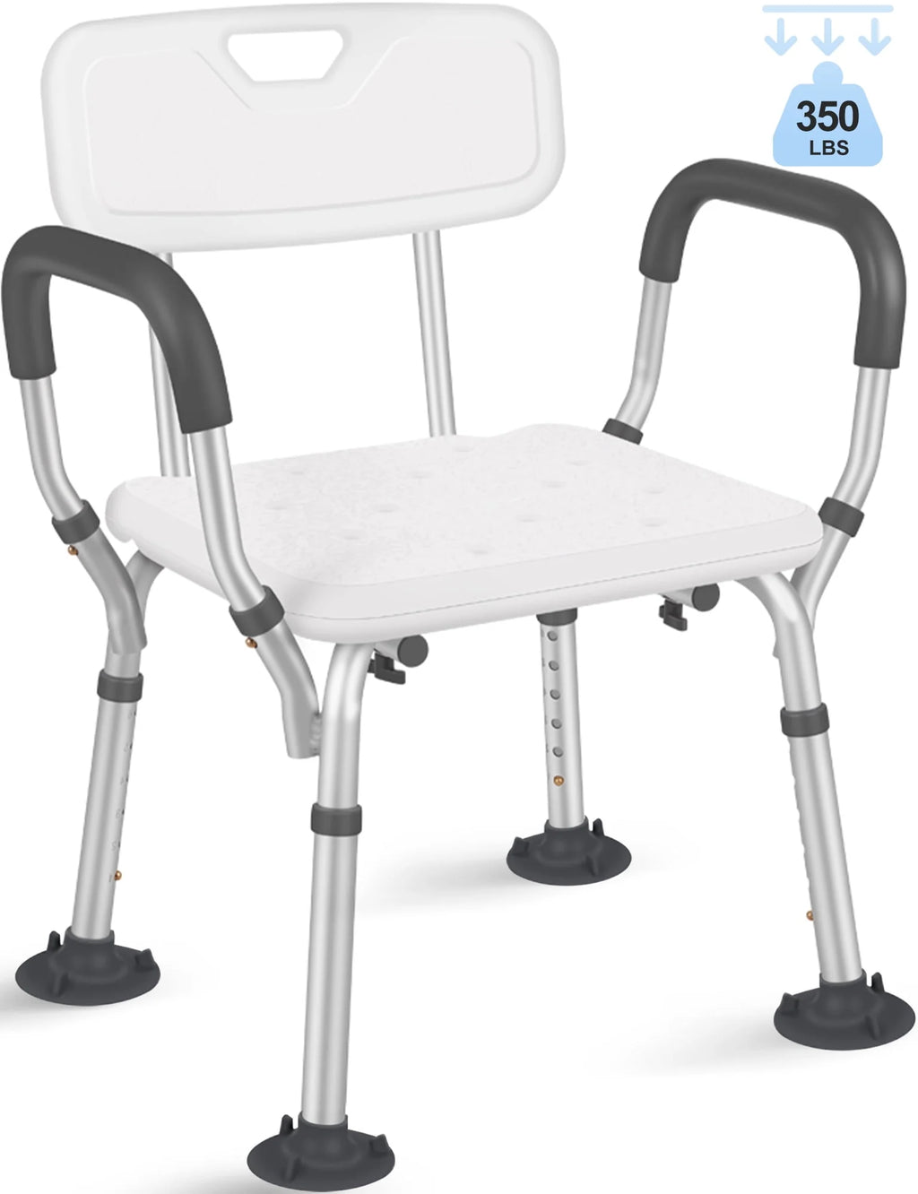 Adjustable Shower Chair with Back and Padded Handles, 350 lb Capacity B72310