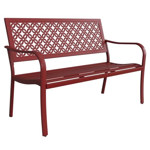 52" Farmhouse Outdoor Bench with Rust Free Metal Frame and Aluminum Backrest Q372