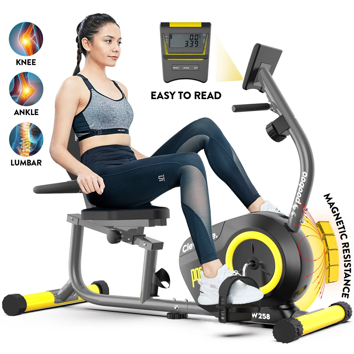 Recumbent Exercise Bike Belt Drive Indoor Cycling Bike A27834