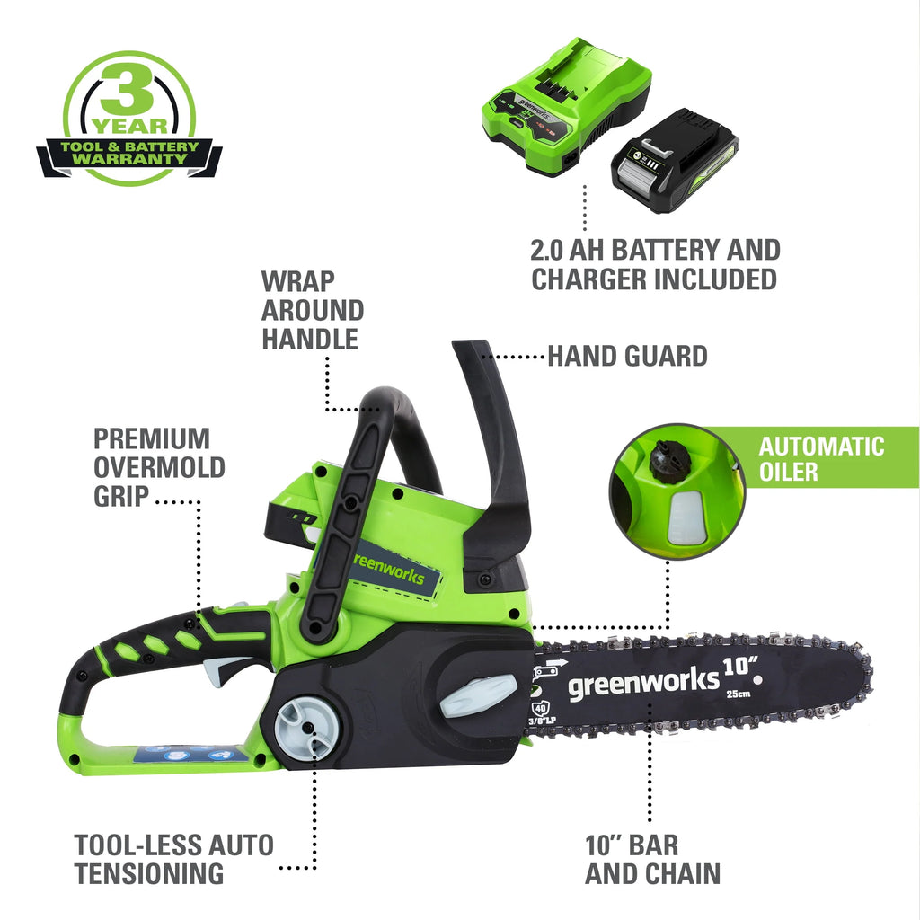 24V Cordless Chainsaw with 2.0 Ah Battery & Charger E446