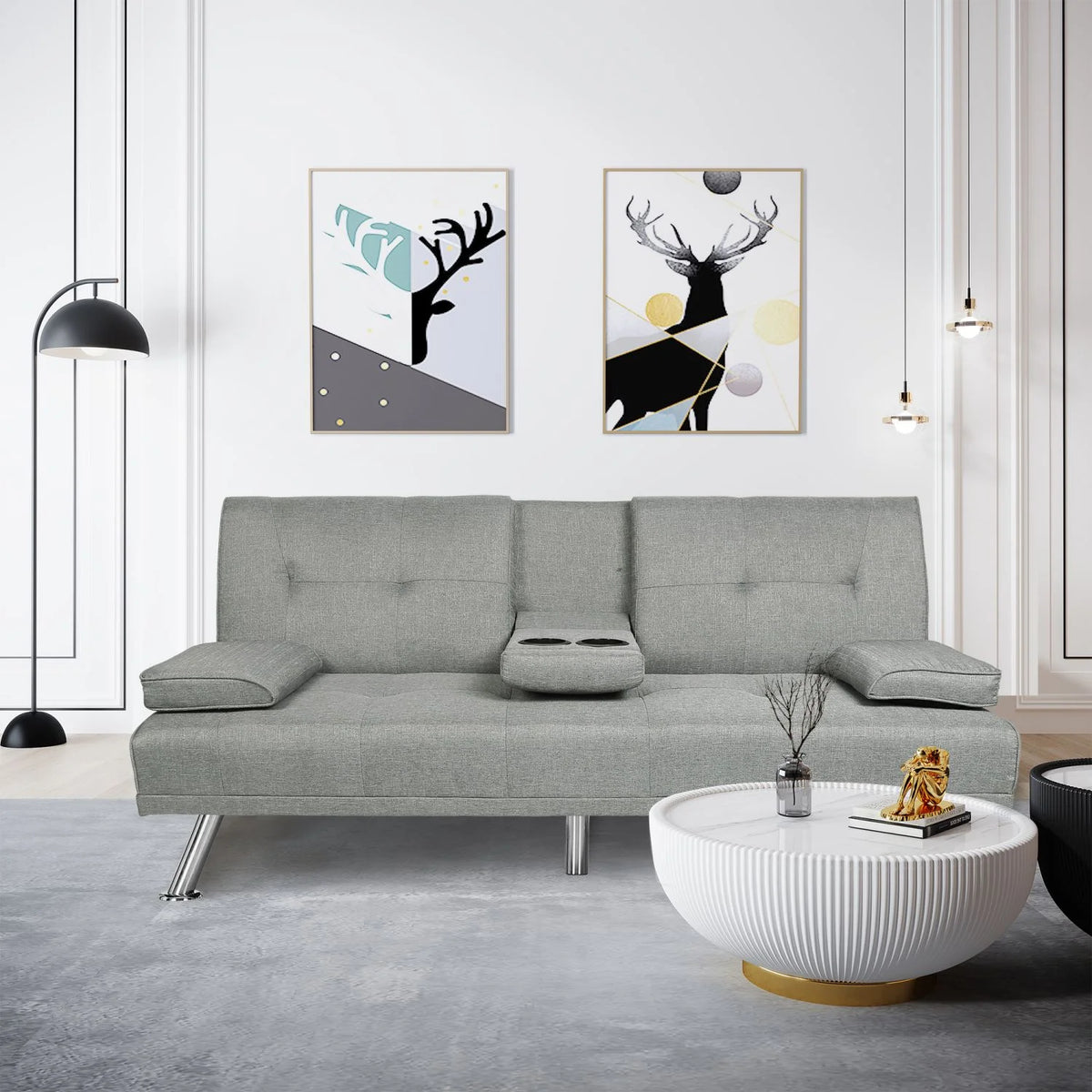 Light Grey Fabric Futon Sofa Bed A987
