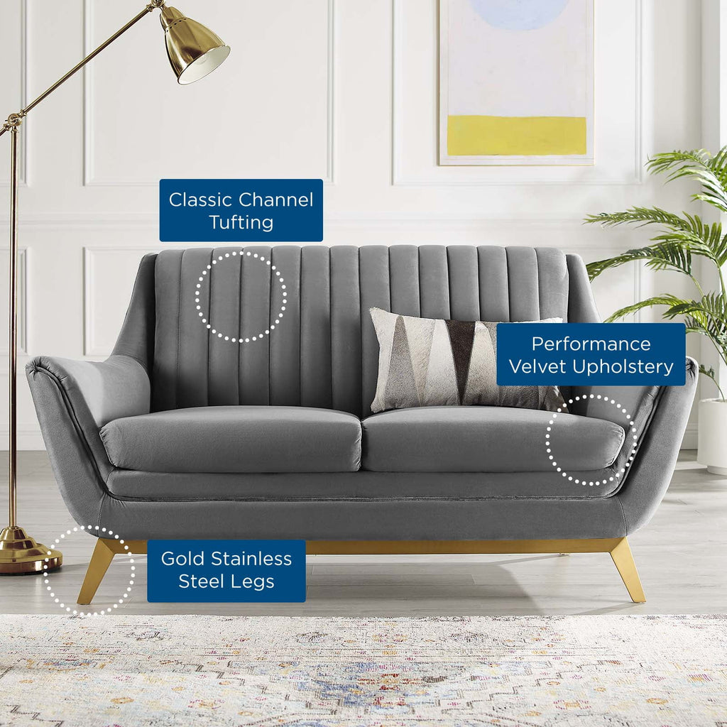 Gray Channel Tufted Performance Velvet Loveseat C9905
