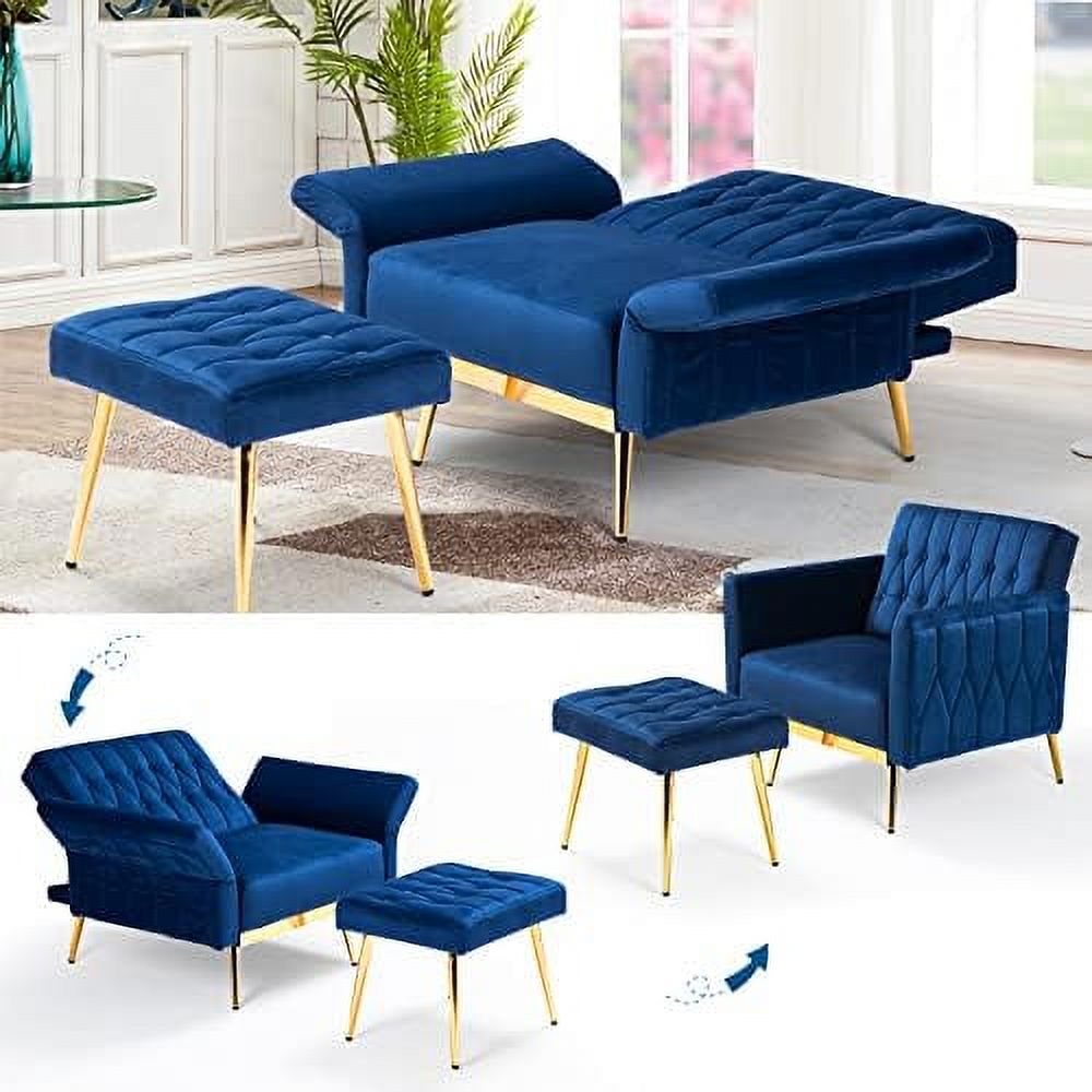 Orange Velvet Accent Chair with Ottoman Pillow V5327