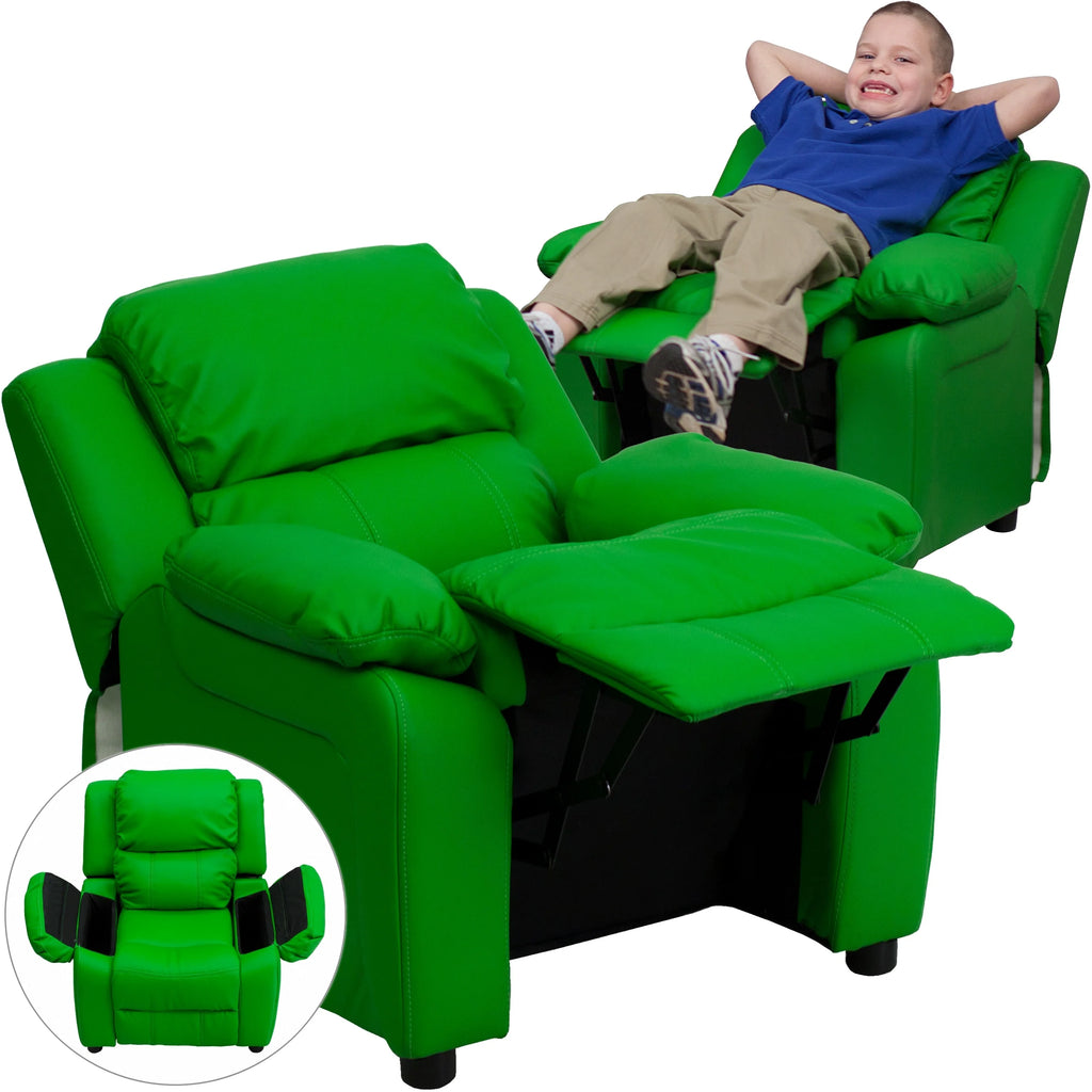 Hot Pink Vinyl Kids Recliner with Storage Arms U8359