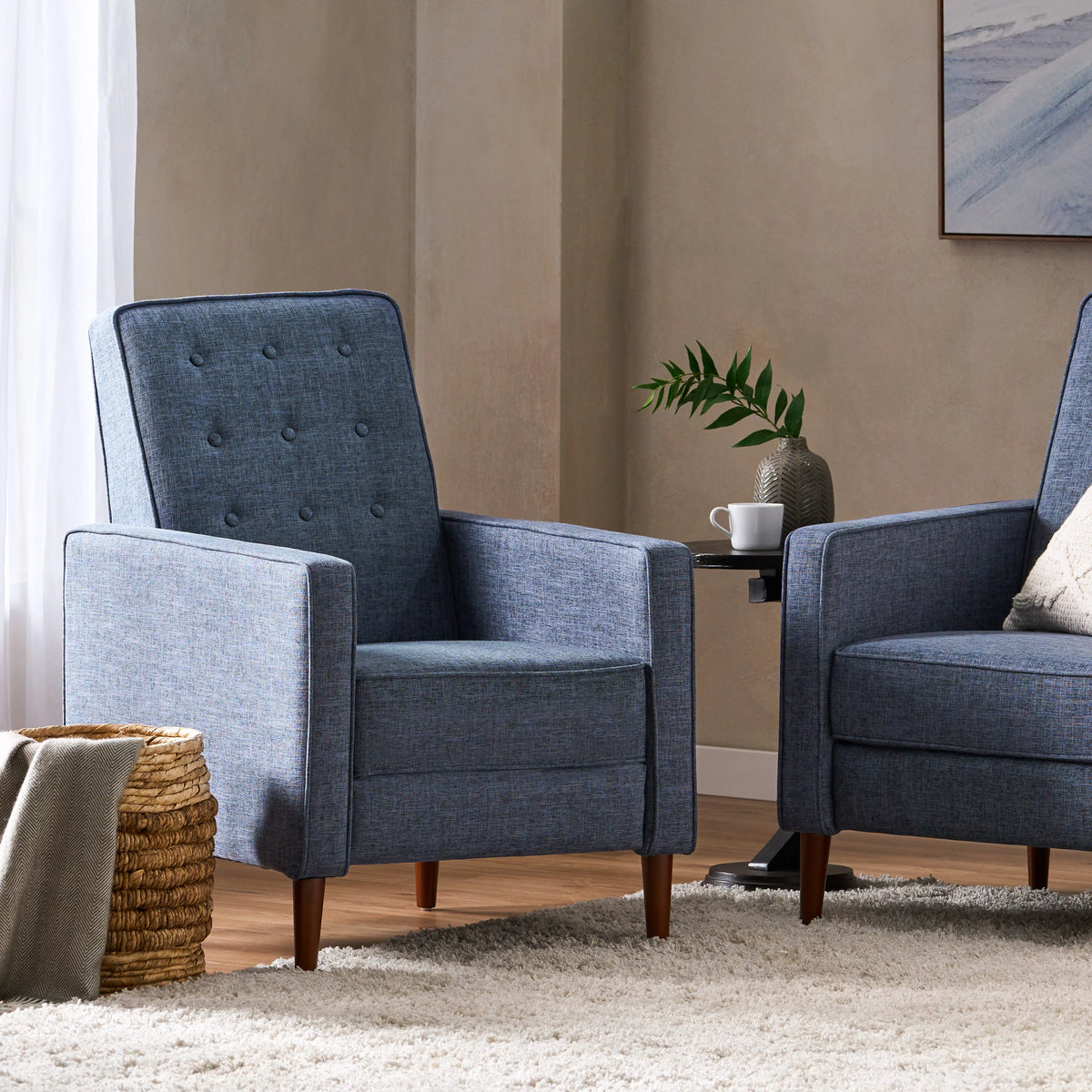 Dark Blue Tufted Fabric Recliner G237959