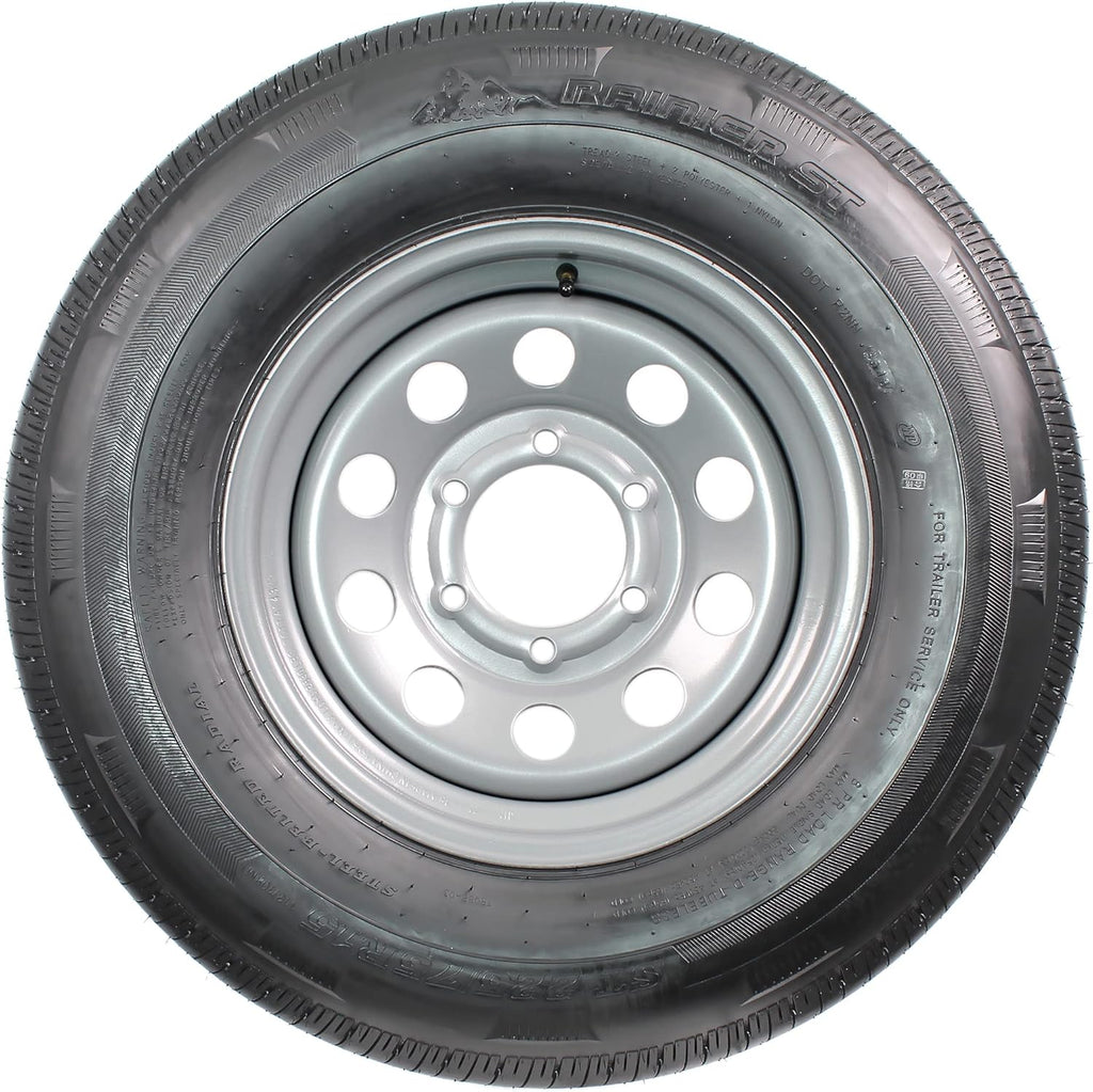 Radial Trailer Tire On Rim ST225/75R15 225/75-15 15 D 6 Lug Wheel Silver Modular L51690