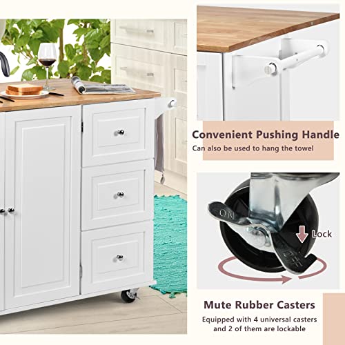 Kitchen Island with Stainless Steel Top, Rolling Kitchen Trolley Cart with Storage Cabinet, 3 Drawers, Towel & Spice Rack M979