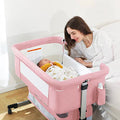 Pink Baby Bassinet Bedside Sleeper with Storage Basket D3794