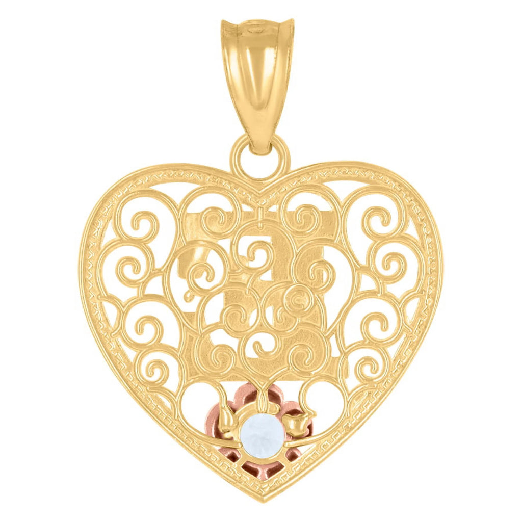Tri color Gold Love Heart Letter E Charm Pendant Necklace Q14833