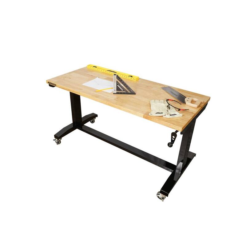 Black Adjustable Height Solid Wood Top Workbench Table X601430