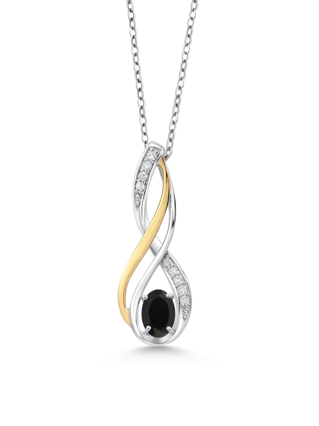 10K Yellow Gold 925 Sterling Silver Black Onyx White Lab Grown Diamond Pendant Necklace M815892