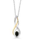 10K Yellow Gold 925 Sterling Silver Black Onyx White Lab Grown Diamond Pendant Necklace M815892