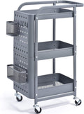 3-Tier Metal Rolling Cart with Pegboard U3593