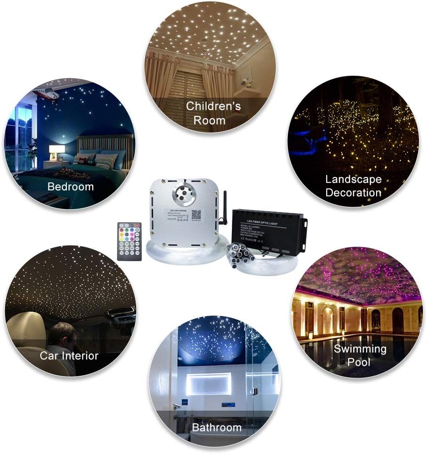 Bluetooth Controlled Twinkle LED Remote RGB 4-Speed Fiber Optic Star Ceiling Kit F2826