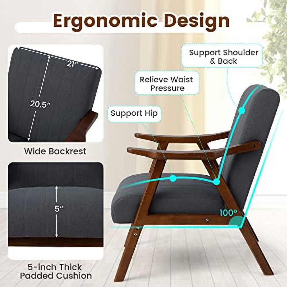 Mid-Century Modern Accent Chair Set of 2 Upholstered Lounge Chair with Arms Wooden Frame T6879