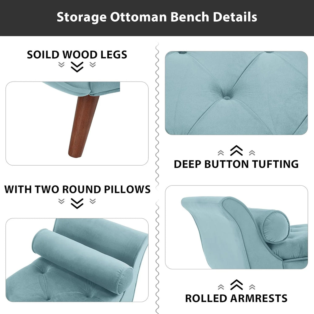 Velvet Upholstered Storage Bench with Solid Wood Legs D36524