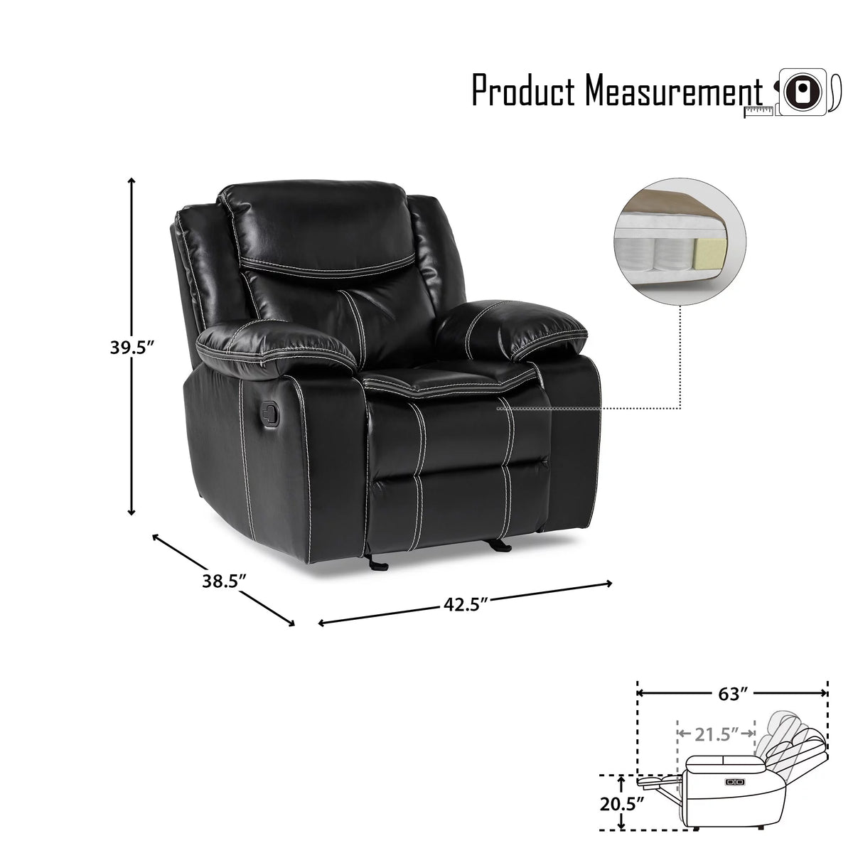 Black Faux Leather Upholstered Reclining Chair J960209