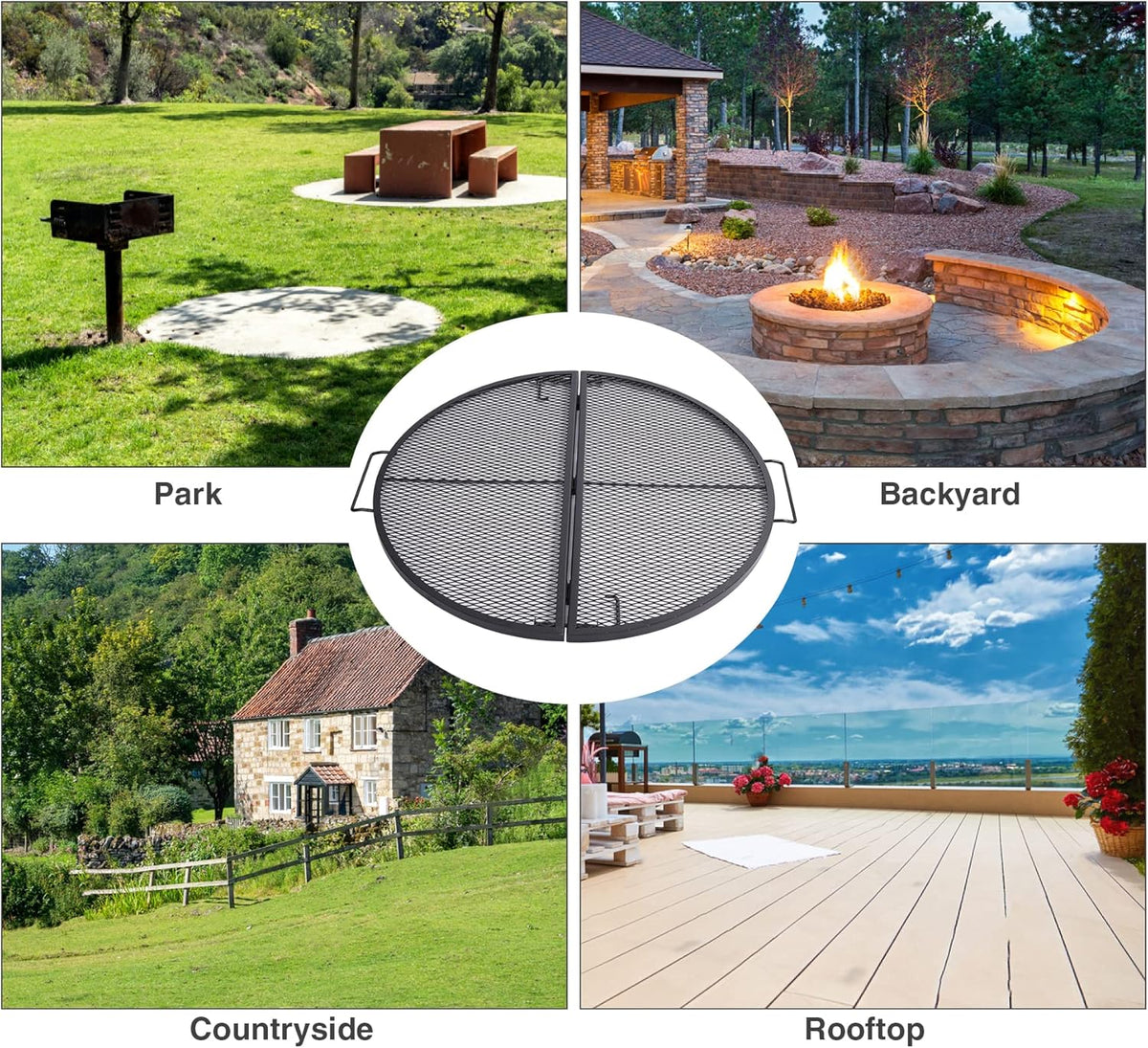 Black 30 Inch Heavy Duty Folding Round BBQ Grill Grate Y1569