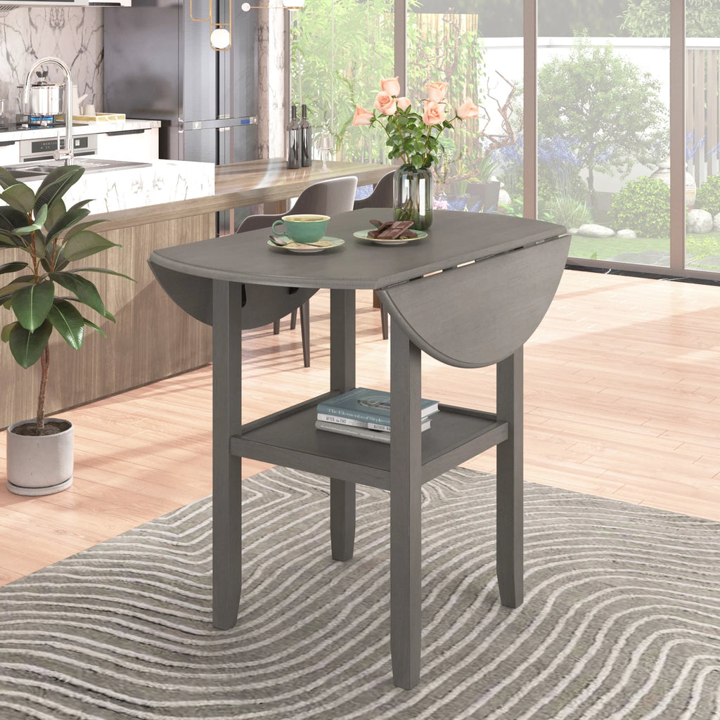 3 Piece Round Counter Height Dining Table Set with Drop Leaf and 2 Chairs G153