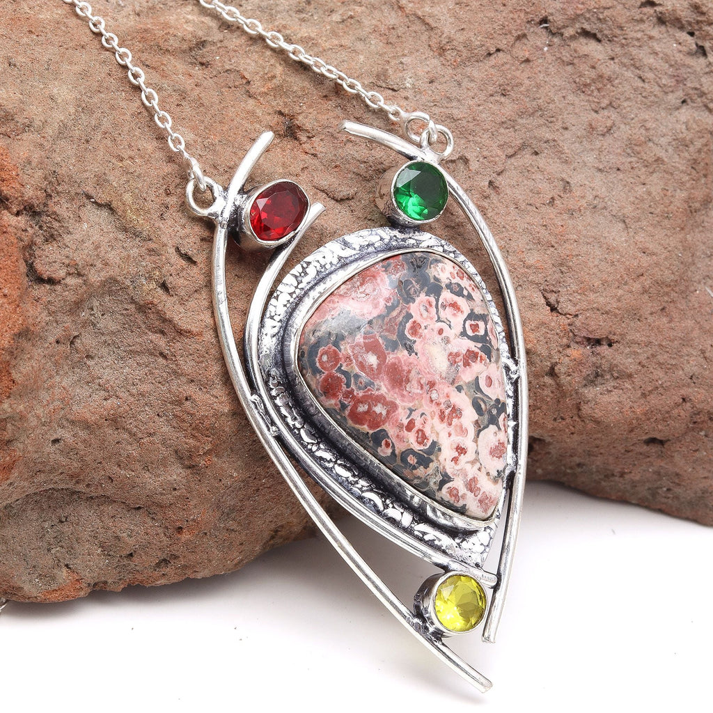 925 Silver Leopard Jasper Gemstone Necklace 20 in X178